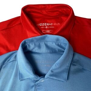 Mizzen+Main Versa Polo Shirt Mens Large Blue Red Golf Performace Casual Lot of 2